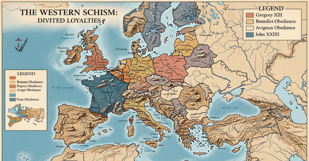 Bản đồ Ly giáo Tây phương: Bản đồ thể hiện sự phân chia lòng trung thành của các quốc gia châu Âu với các giáo hoàng